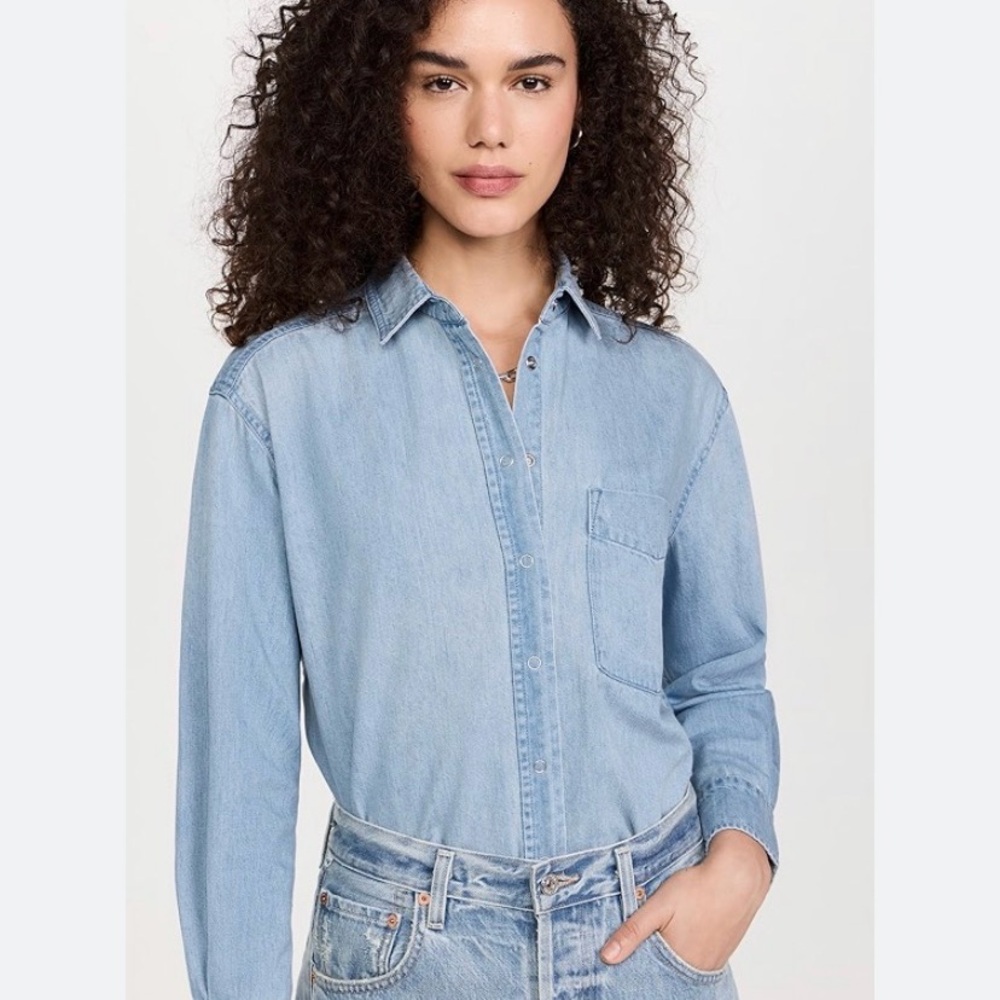 AYR The Denim Deep End Button Down Cotton Shirt Large